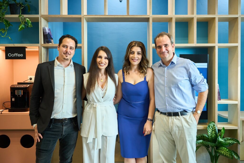 Michael Printzos, Country Head - Greece at The Hellenic Initiative for Greece, with Jai Mexis, CEO and founder of Odyssea, Anastasia Zisi, CFO, and Maria Bliantidou, Community & Development Manager for the Odyssea Youth Center, during the inauguration of the Odyssea Youth Center in Thessaloniki